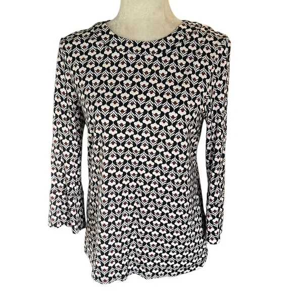 Boden Althea Petal Head Geometric Floral Keyhole 3/4 Sleeve Tee - 8 - Picture 13 of 13